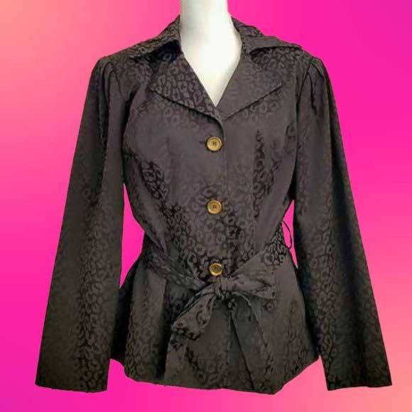 CYNTHIA ROWLEY Cheetah Print Belted Jacket -L - Picture 1 of 5